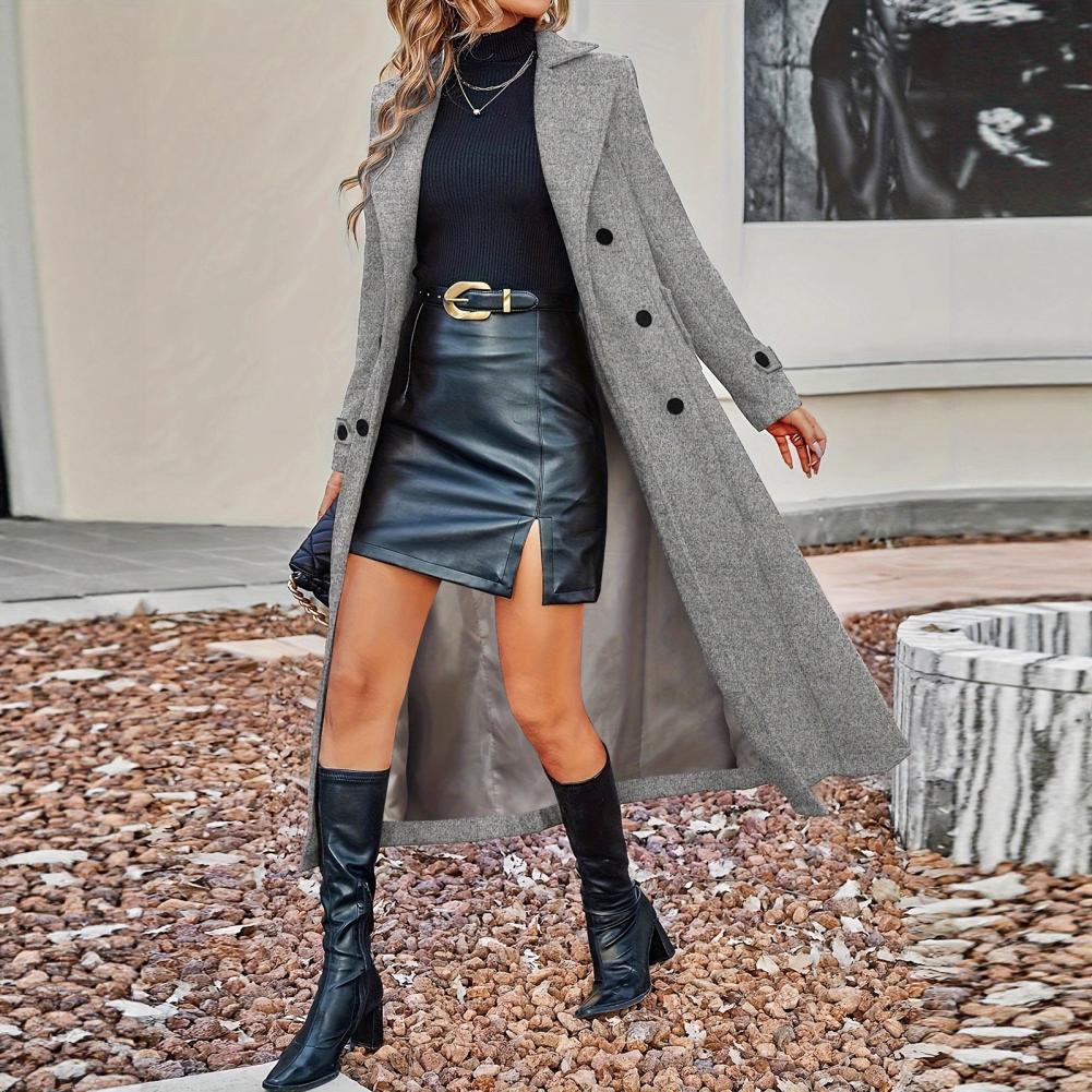 Wool Coat Peacoat - Długi wełniany płaszcz damski na jesień,